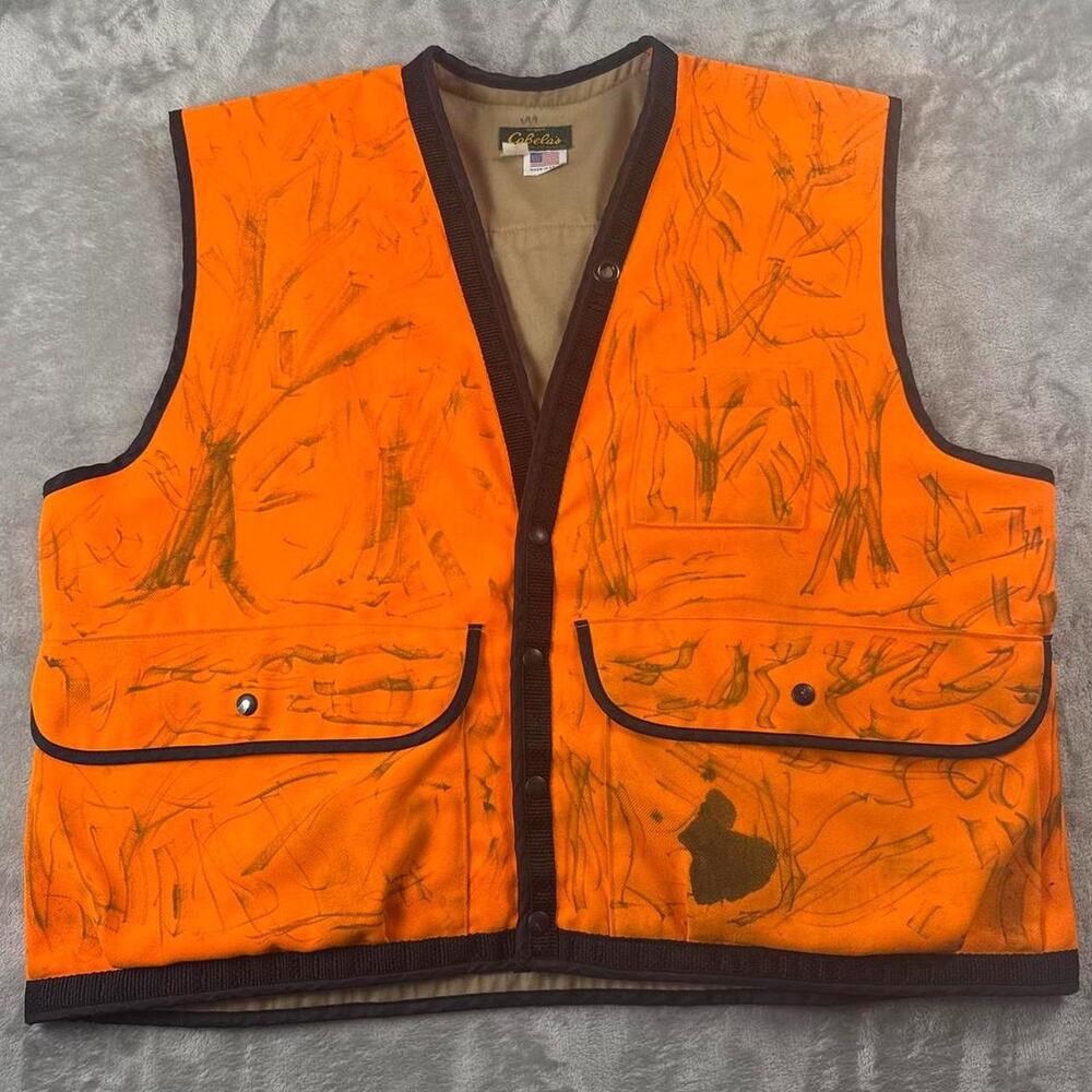 Vintage 90s Cabelas Ultimate Big Game Hunting Vest Mens XL Blaze Orange USA